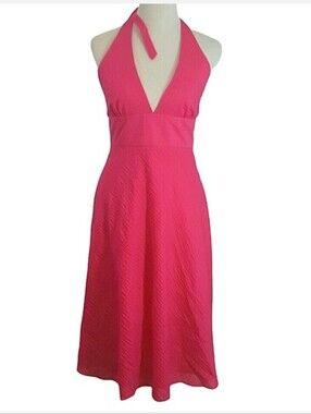 J. Crew Pink Cotton Gauze Halter Midi Dress Women's Size 16 Sundress Summer